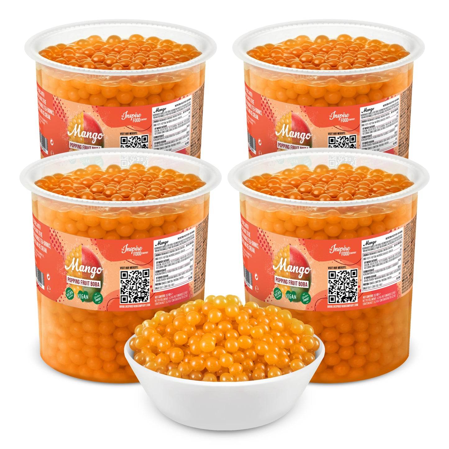 Perles de Fruits Mangue - Pots de 3,2 kg (x4) - Étiqueté pour le Marché USA