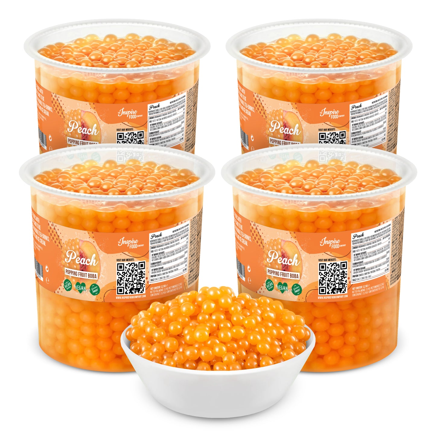 Perles de Fruits Pêche - Pots de 3.2 kg (x4) - Étiqueté pour le Marché USA