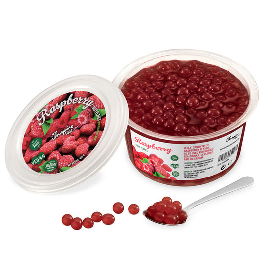 Raspberry Fruit Pearls - 450g Cups (x12) [SHORT EXPIRY DATE]